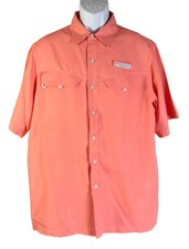 HABIT Men's Short Sleeve Button Down Vented Fishing Shirt Peach Medium