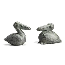 SPI Home Grey Wash Pelican 4x3 Cast Iron Decorative Tabletop Figurine Set of 2