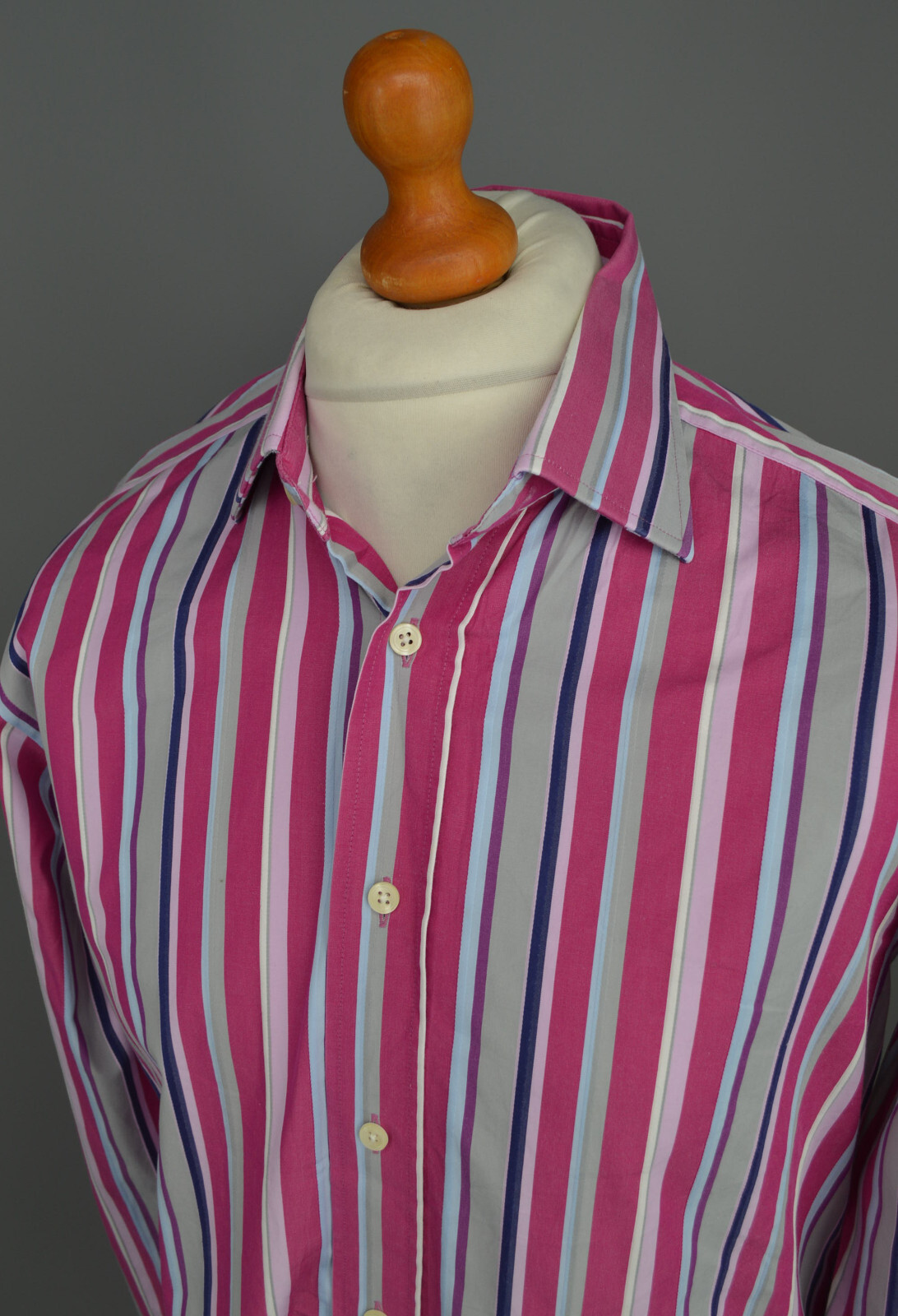 Men's Pink & Blue Striped Duchamp Double Cuff Shirt S… Gem