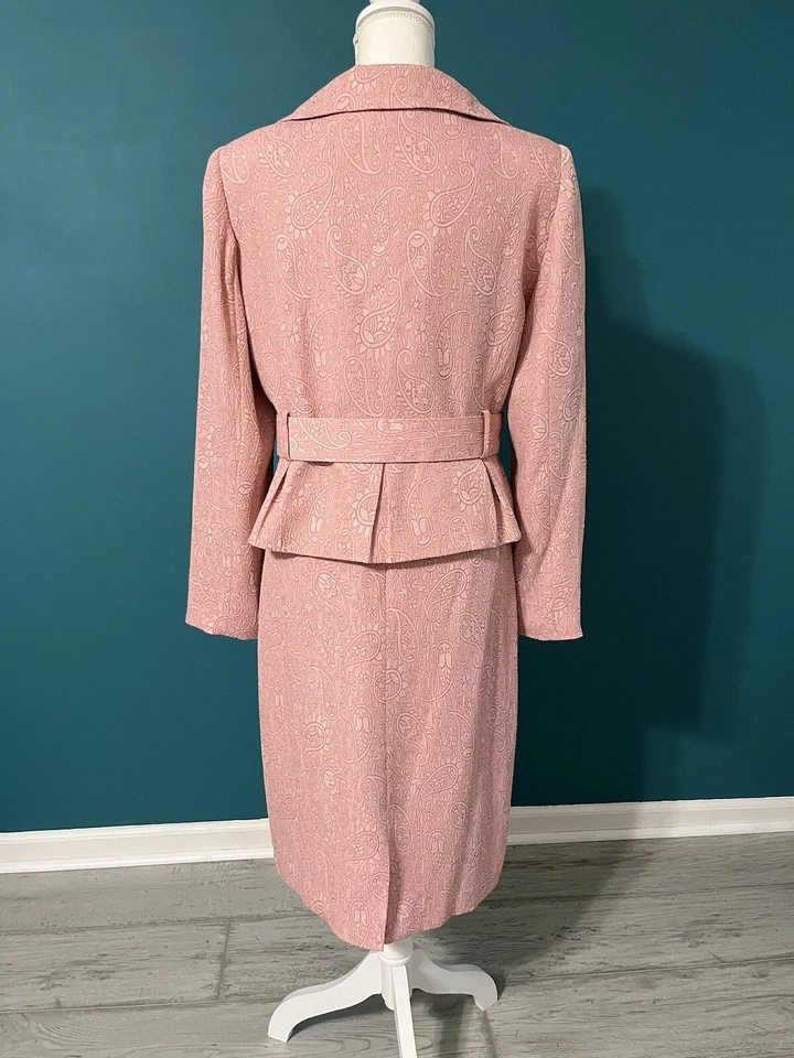 TRAJE VINTAGE GIORGIO SANT' ANGELO 2 PIEZAS Talla 10 ROSA PAISLEY Chaqueta Falda Foto 4 de 4