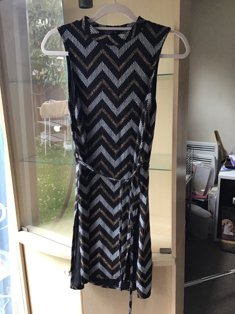 River island black and gold stretch fabric dress size | eBay UK