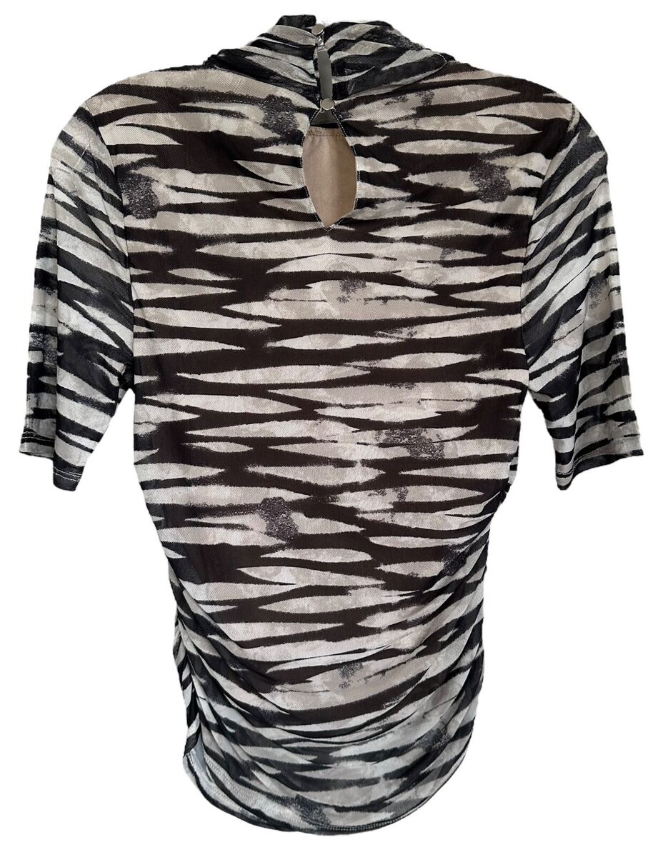 Cable & Gauge Women's Zebra Print Sheer Blouse Top Lined Cable & Gauge Women's Zebra Print Sheer Blouse Top Lined