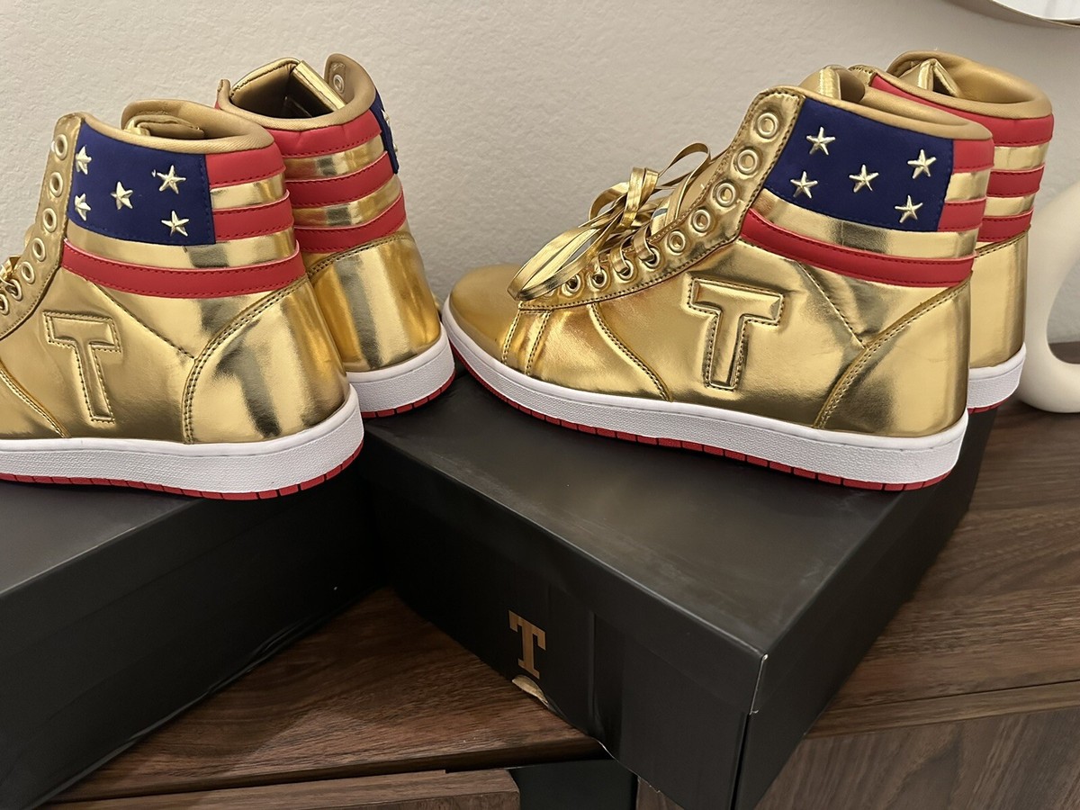 Baskets Basses Dorées Trump Never Surrender – Taille 9 Homme, édition Limitée, Cuir, Neuf Dans Sa Boîte