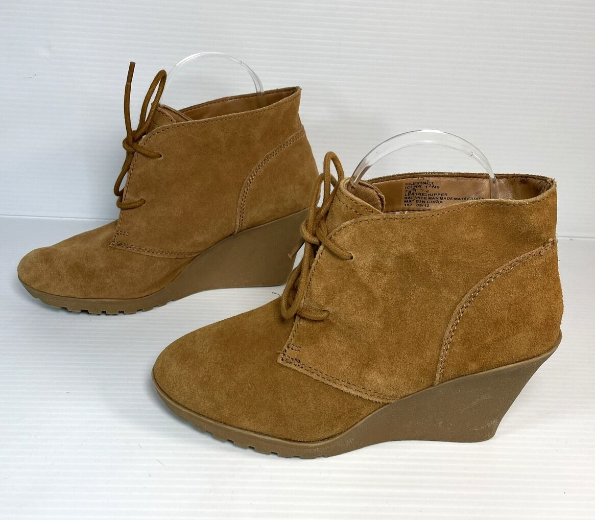 SAOLA Stivaletti con zeppa alla caviglia scamosciati marroni misura 7 5 M bianchi montagna suola gomma comodi