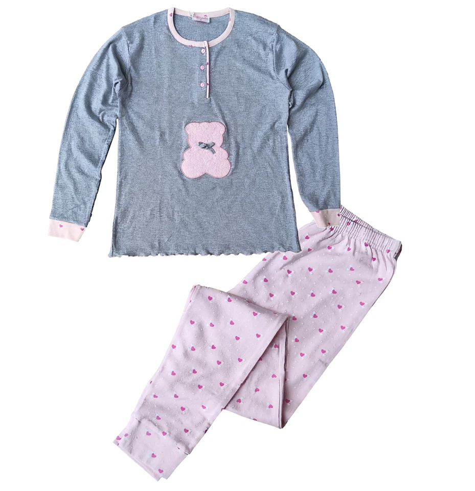 Pigiama donna invernale caldo cotone serafino sportivo moda ragazza Maristella - Immagine 3 di 4