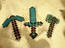 Set Armi Minecraft Foam Pvc Spada Diamante + Ascia Diamante + Piccone Diamante