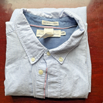 H&M Men s Dress Shirt Button Down Light Blue Striped L.O.G.G. Size XL Collared