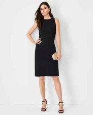 NEW ANN $150 TAYLOR BLACK BUTTON BACK HALTER SHEATH DRESS SZ 8