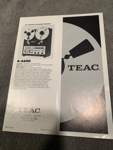 TEAC A-3440 3300SX Etc. Vintage Reel to Reel player Brochure