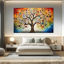 Tree Of Life Painting Framed Large Abstract Contemporary Art Colorful Canvas