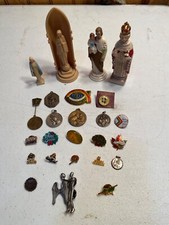 Assortment of Vintage Religous Pins and Figurines