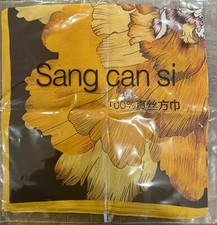 100 Silk Mulberry 26" square Scarf Women neckerchief Wrap Floral GOLDEN YELLOW