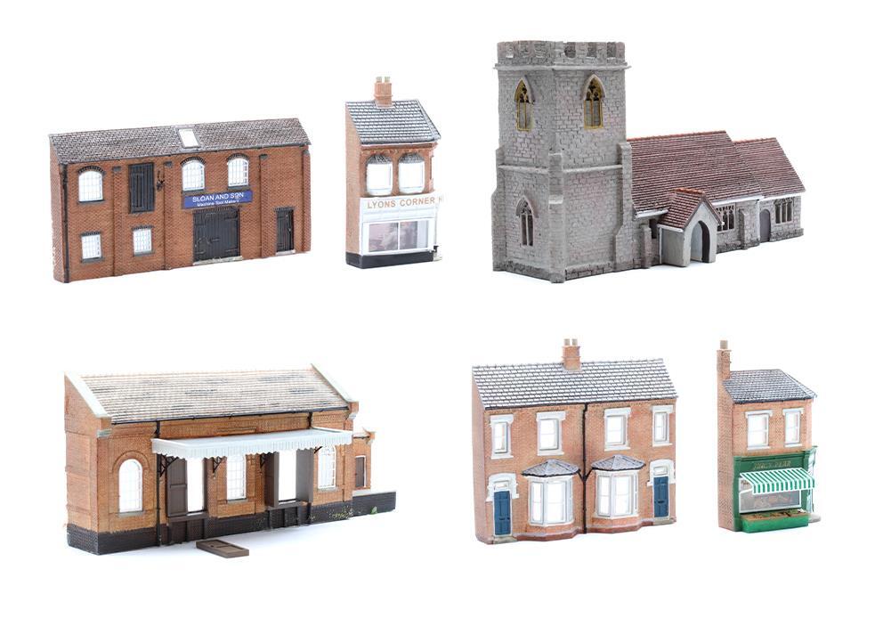graham farish 'n' gauge lot of assorted church low relief buildings