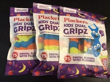 Lot 3 Plackers Kids Dual Grip Dental Flossers With Flouride Fruit Flavor