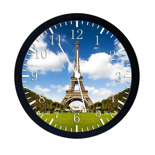 Eiffel Tower Black Frame Wall Clock W03