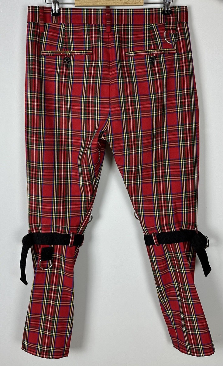 DSQUARED2 Punk Check Cotton Straps Bondage Zipper Casual Pants 46