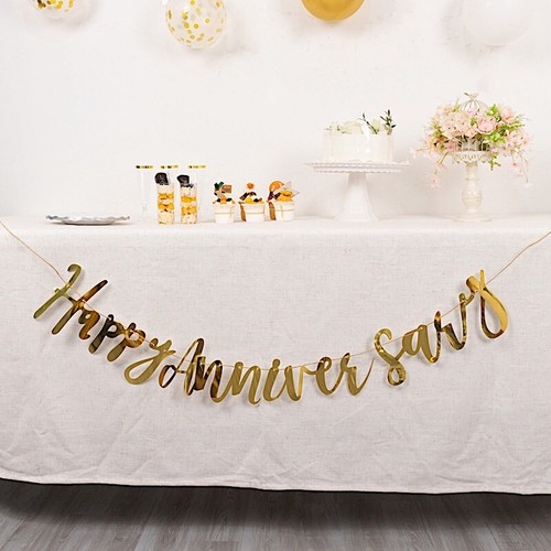 10 ft Metallic Gold "Happy Anniversary" Banner Party Events Home Decorations - Picture 2 of 9