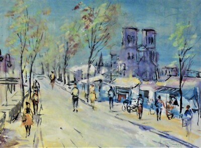 Henri RIVIERE (1864-1951) Aquarell ~1900: PARIS - STRASSENSZENE nähe NOTRE DAME