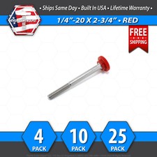 1/4"-20 x 2-3/4" Thumb Screw Stainless Steel - Red Round Knurled Knob - USA