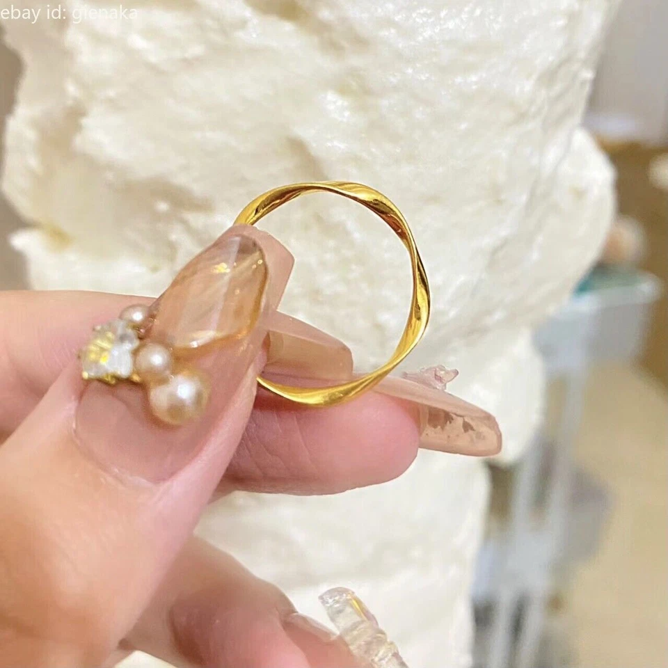 Pure 999 24K Yellow Gold Rings Twist Men Women Charm Jewelry US Size 5/6/7/8/9 - Image 2 of 4