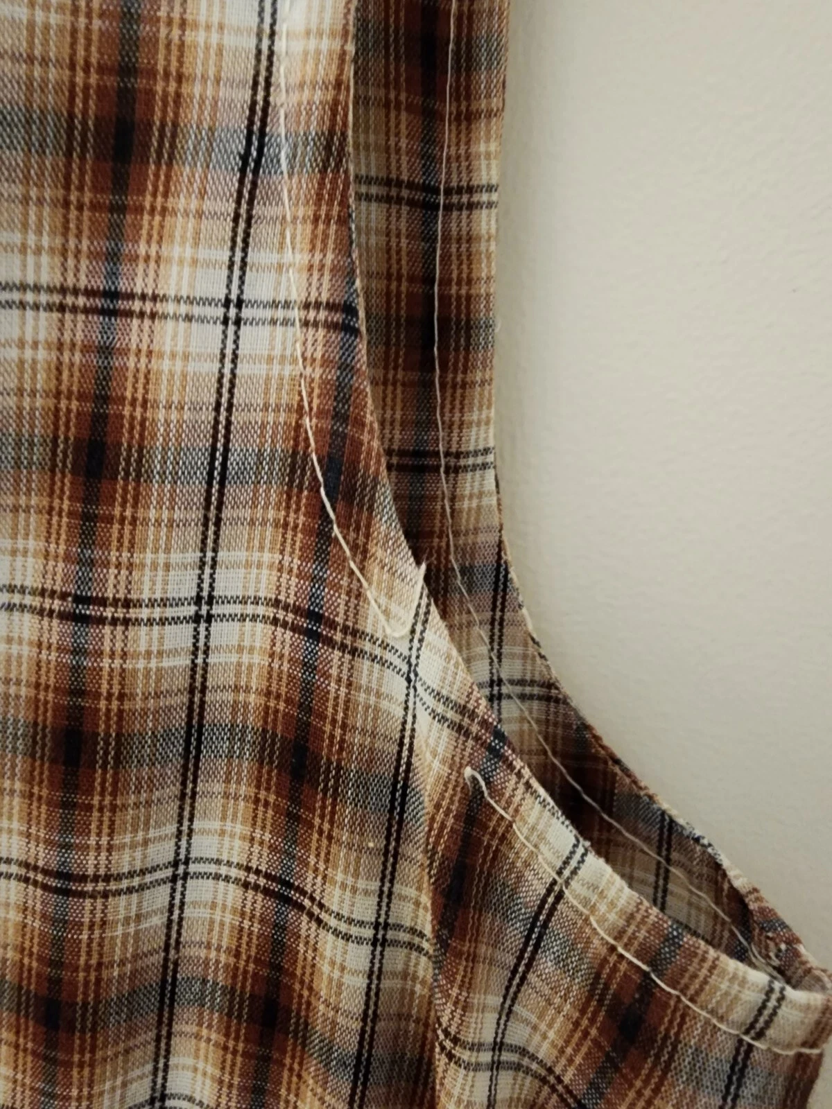 OFF WHITE Abito vintage anni 70 stile sud panna bianco sporco e marrone a quadri 2 pezzi taglia 16