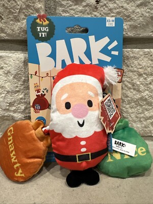 Z) New Bark Box Santa Workchomp Nice Rope Tug Squeaker Dog Toy XS-M Crinkle