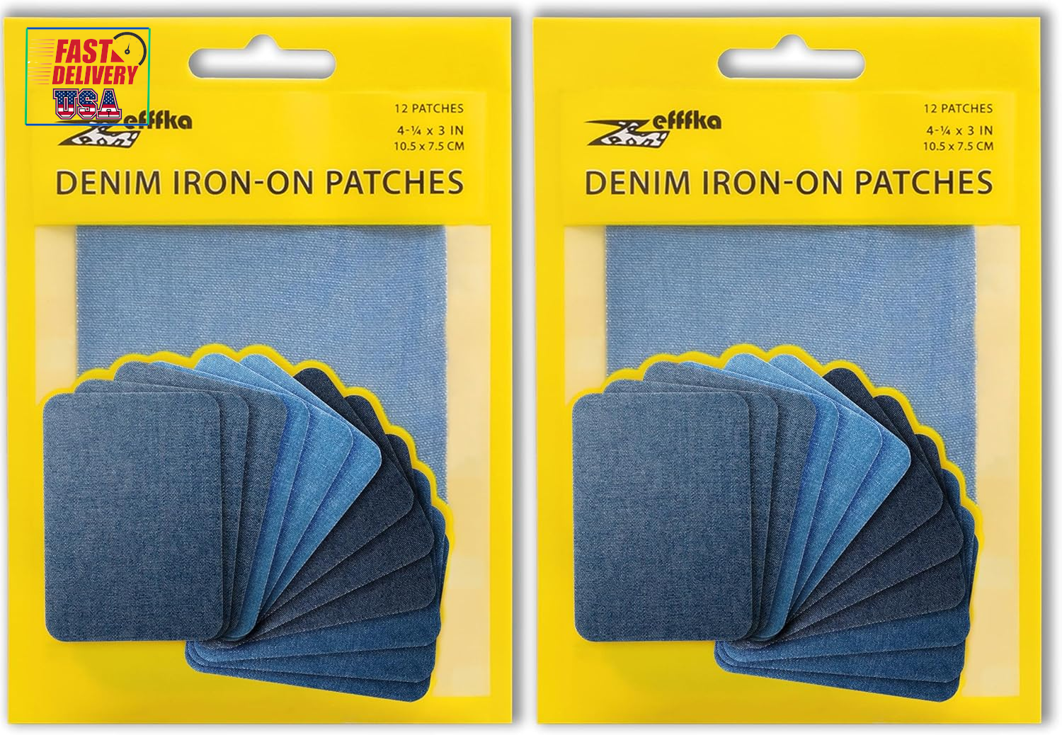2 Pack of Denim Iron-On Patches Repair Kit - 12Pcs, 3
