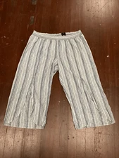 Avenue Womens Blue Striped Pull On Linen Stretch Pants Flowy Size 26/28