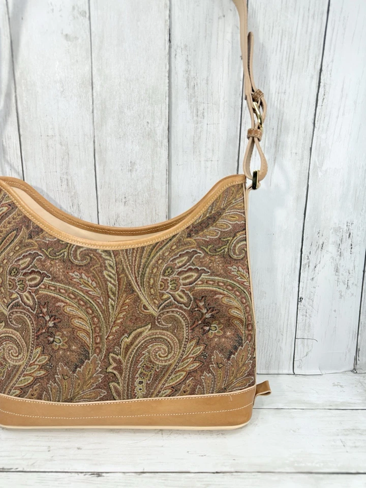 Giani Bernini Paisley Bolsos de Mano Marrón Bolso de Hombro Hobo Bolso Cartera Cuero Lona Foto 4 de 4