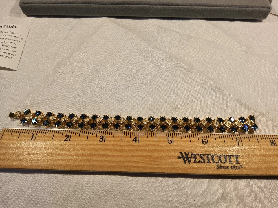 Preciosa pulsera de eslabones Nolan Miller Glamour Collection cristales diamantes de imitación azules Foto 2 de 4