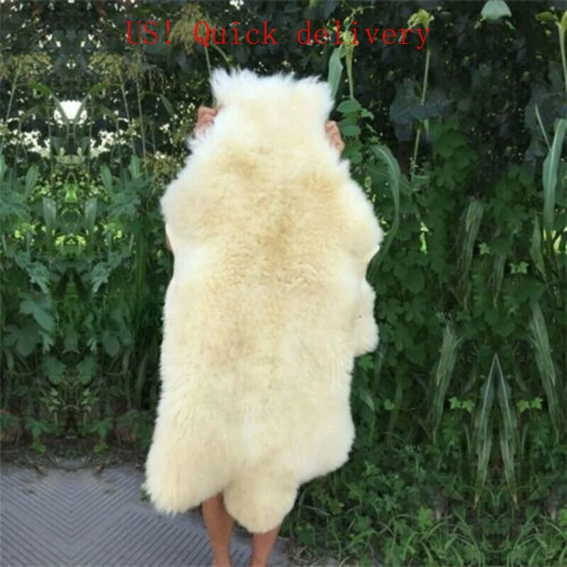 US STOCK 100% Genuine Sheepskin Fluffy Fur Rug 24"*39" Windward Natural Soft Mat - Image 3 of 4