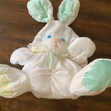1988 Fisher Price Baby Puffalump Bunny Plush Toy 1359 14" Rattles White Green