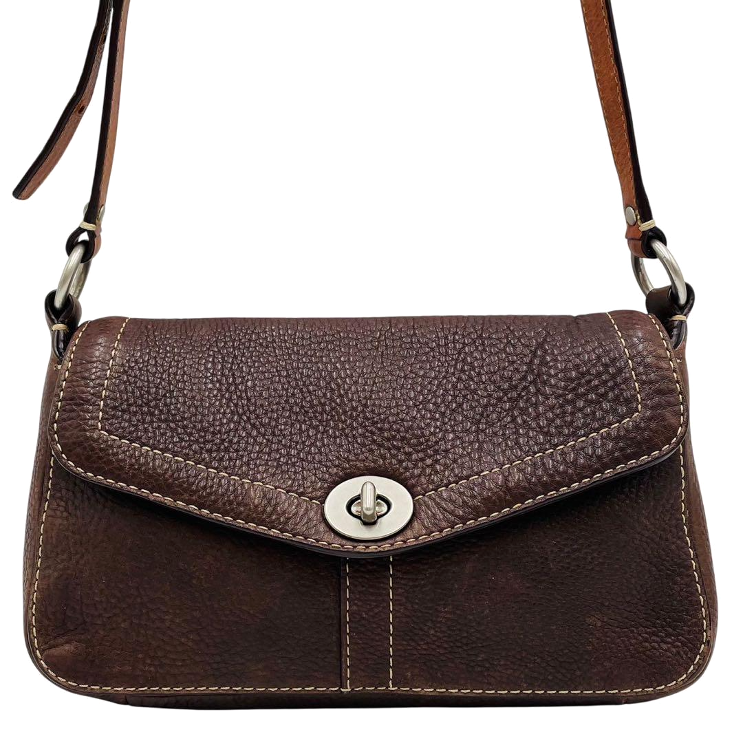 Coach Shoulder Bag Brown Leather Turnlock F10888 W 9.4in Vintage