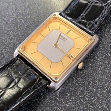 80s Rare Seiko Quartz Tank Date Thin Dress Watch - Running