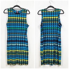Vince Camuto Large Womens Blue Yellow Scallop Print Sleeveless Shirt Midi Dress