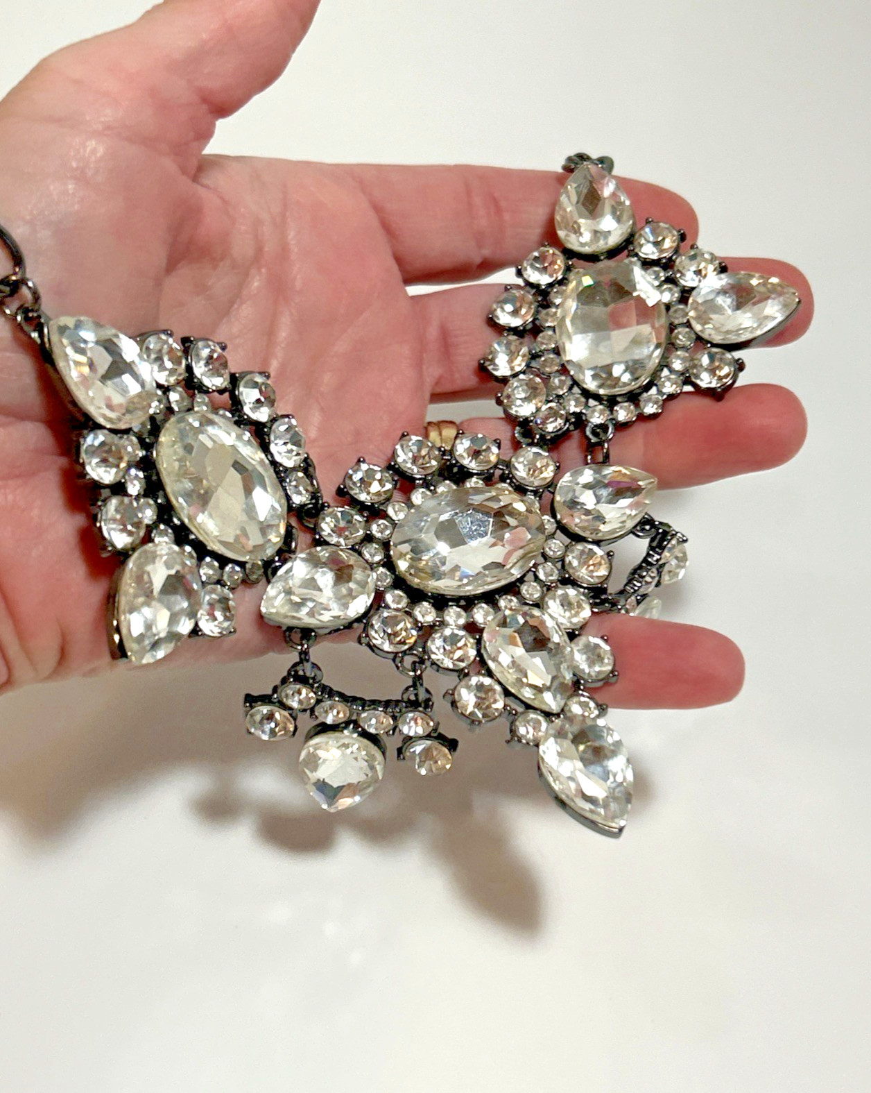 Black Chain Statement Necklace Clear Rhinestone C… - image 11