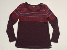 Eddie Bauer Women's Large Wool Blend Tunic Sweater Red Purple Fair Isle Nordic