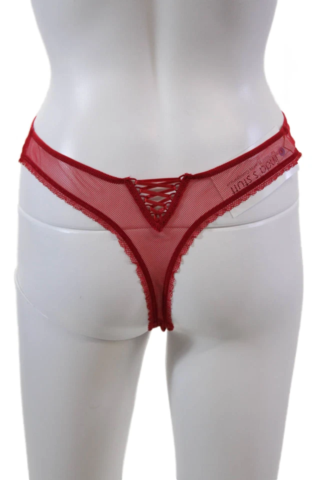 Lise Charmel Womens Lace Mesh Lace Up Detail Thong Panties Red Size 12 - Image 3 of 4