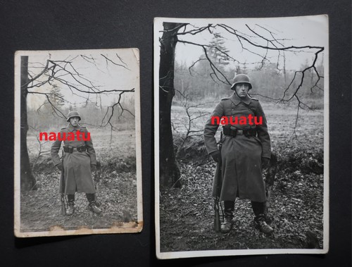 1598# Orig. Foto Portrait Wehrmacht mit Stahlhelm und Gewehr 98k