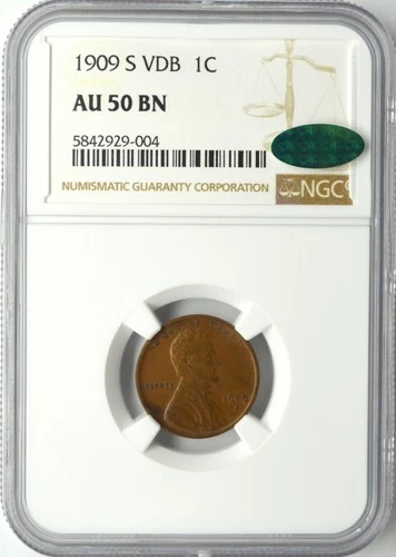 1909 S LINCOLN WHEAT CENT VDB 1C NGC AU 50 BN