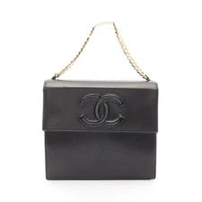 CHANEL Coco Mark Chain Handbag Lambskin Black Gold Hardware #RC1753