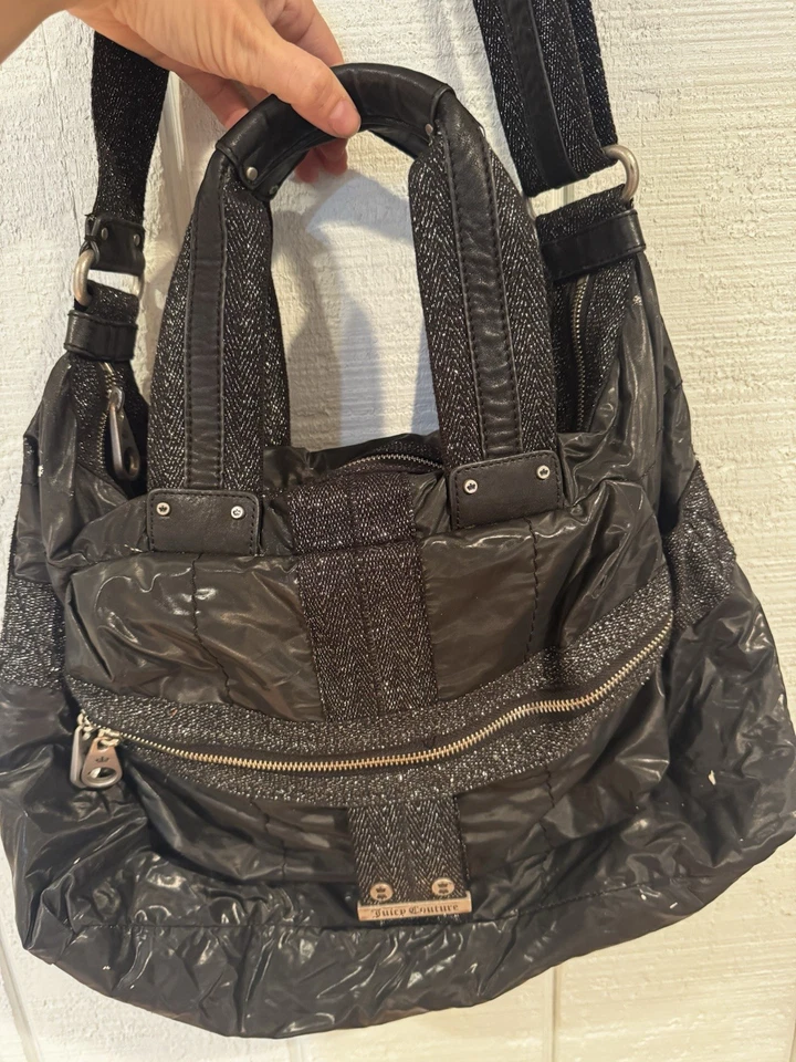 Винтажный Y2K Juicy Couture Messenger сумка черный блестящий акцент наплечная сумка - Изображение 2 из 4