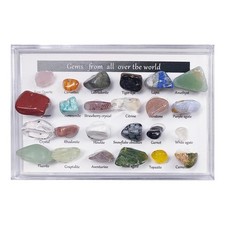 24 Mineral Stone Collection Set Clear Crystal Box Real Specimen Kid Education