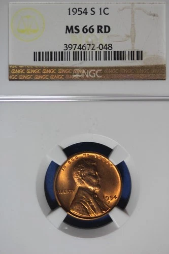 1954 S- NGC 1C MS66RD LINCOLN WHEAT CENT #B50542