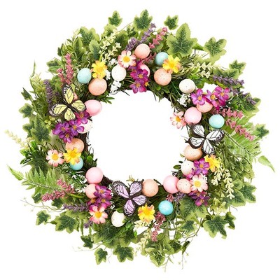 Easter Wreath 22 Inch Easter Wreaths for Front Door with Colorful Egg Yellow Dai