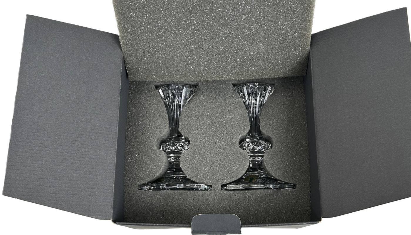 Waterford Crystal Cut Chatham 5" Tall Candlesticks Candle Holders Pair NIB
