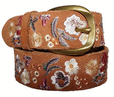 LUCKY BRAND Multicolor Floral Embroidered Tan Suede Belt MEDIUM