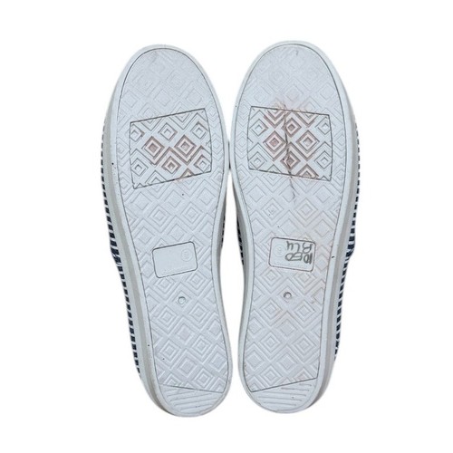 Striped Canvas Shoes Women 9 Blue White Coastal Preppy Lace Up Tennis Casual - Picture 6 of 9