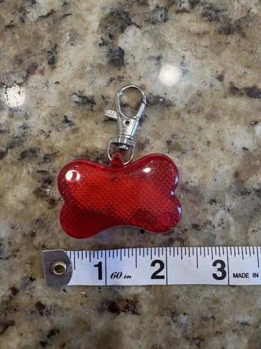 LED Safety Light Name Tag Bone Shaped Pendant Dog Red Flashing