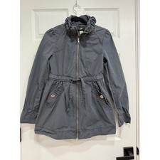H&M Women Gray Cotton Utility Jacket Drawstring Waist Tie Size 6